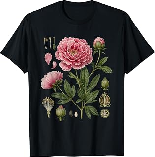 Peony Anatomy Botanical Illustration Women Flower Peony T-Shirt