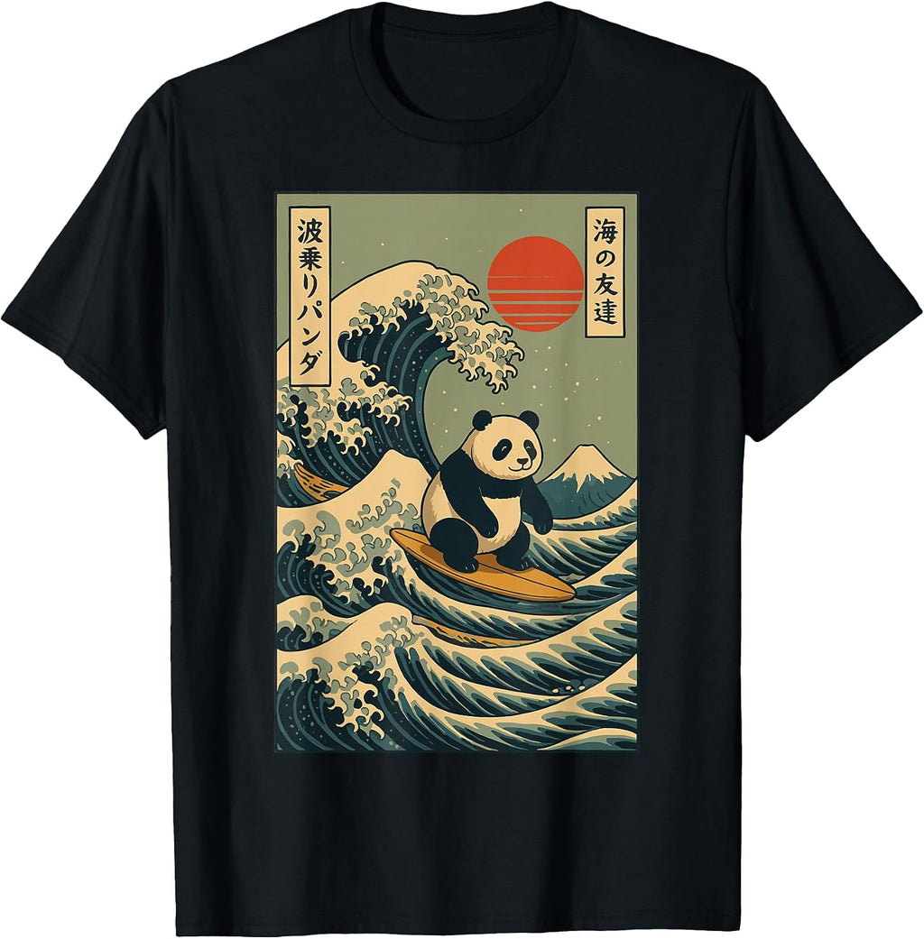 Japan Surfing Panda Kawaii Anime Great Wave