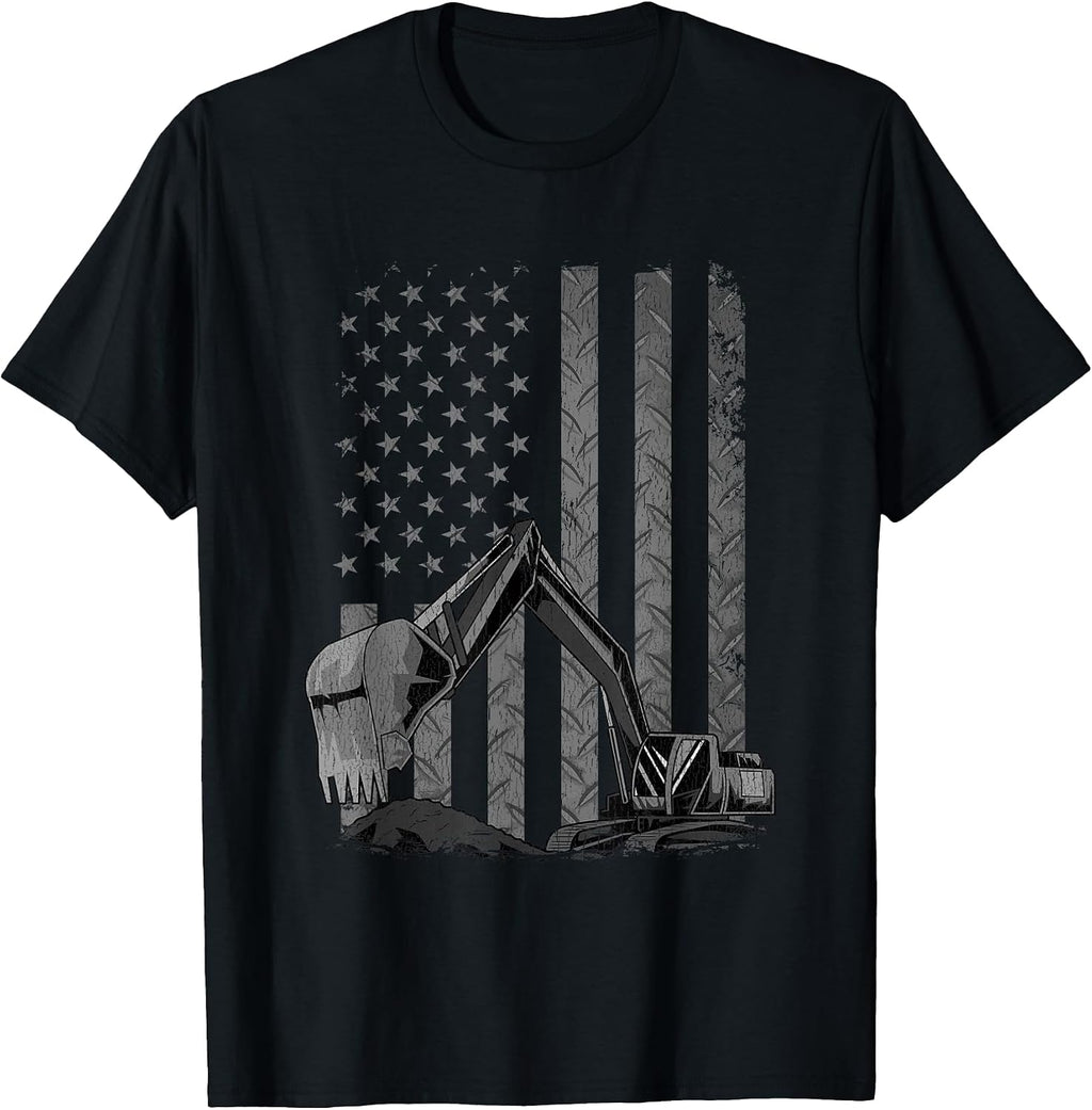 Patriotic Construction Worker Excavator Operator Digger Cool T-Shirt