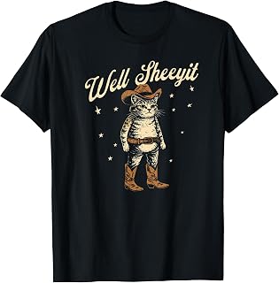 Well Sheeyit Funny Cowboy Cat Vintage Western Humor Art T-Shirt