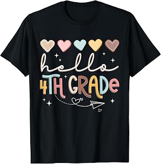 Back to School Hello 4th Fourth Grade Hearts Women Girl T-Shirt