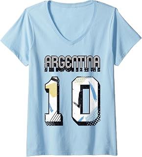 Women's Argentina World Cup Football Number 10 Retro V-Neck T-Shirt