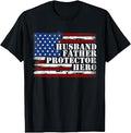 Husband Father Protector Hero Retro USA Flag Father Day Dad T-Shirt