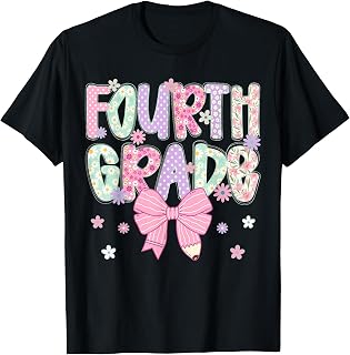 Fourth 4th Grade Teacher Girls Back to School Coquette Bow T-Shirt