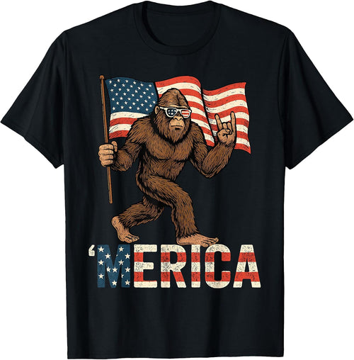 4th Of July Bigfoot Patriotic American Flag Tee