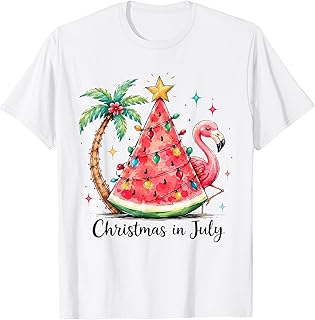 Christmas in July Watermelon Tree Flamingo Palm Tropical T-Shirt