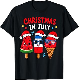 Christmas in July Shirt Funny Ice Cream with Santa Hat Kids T-Shirt