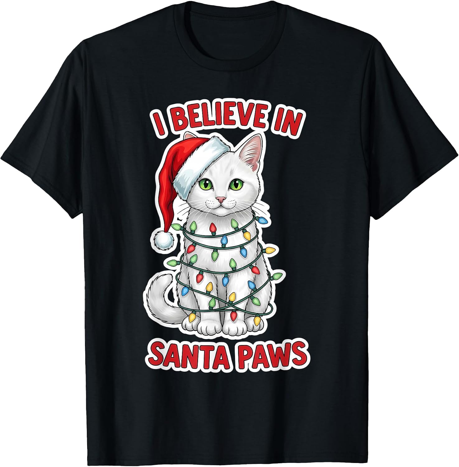 I Believe In Santa Paws White Cat Christmas Merch