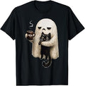 Ghost Cat Spooky Black Cat Funny Halloween Coffee Lover T-Shirt