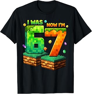 I was 6 Now I'm 7 Pixel 7th Birthday Boy Kids 7 Year Old T-Shirt