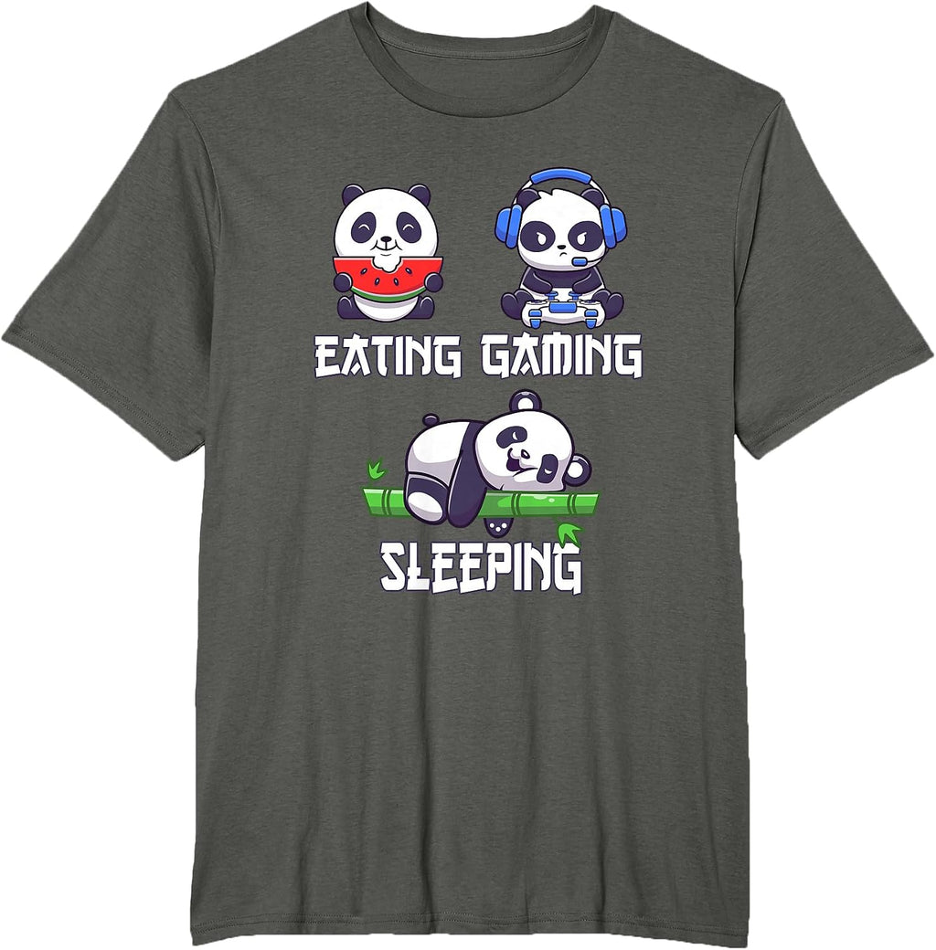 Panda Eating Gaming Sleeping Video Gamer Kids