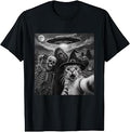 Cat Selfie with Bigfoot Skeleton Alien UFO Funny Cat Lover T-Shirt