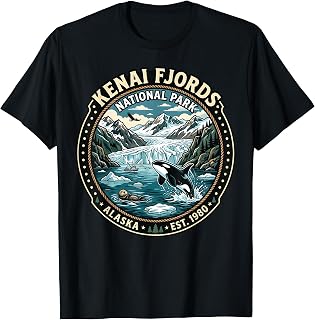 Kenai Fjords National Park Alaska Vintage Orca Glacier Badge T-Shirt