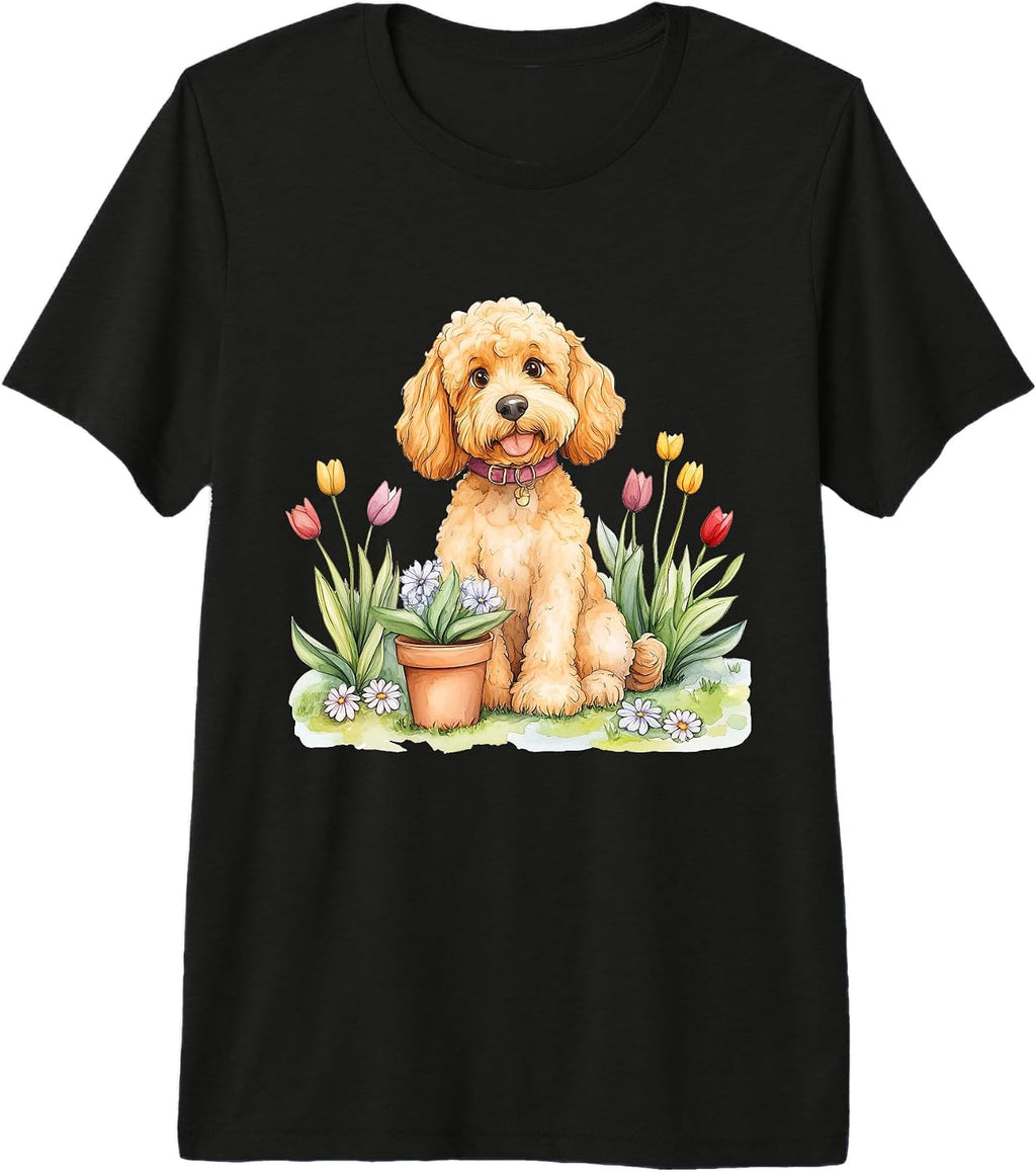 Golden Doodle Dog Tulip Flowers Summer Flowers
