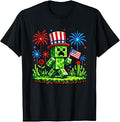 4th of July Gamer Pixel US Flag Patriotic Men Women Kids T-Shirt