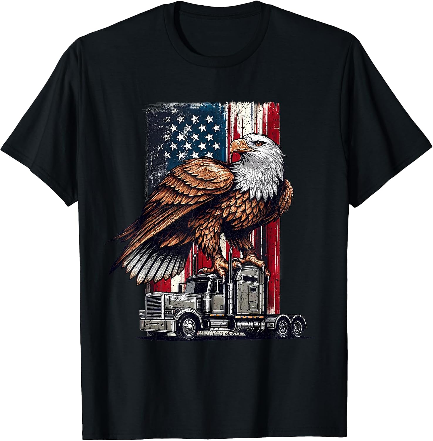 Truck Driver Vintage American Flag Patriotic Tees