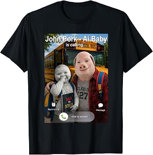 Funny Back to School Day John Pork and Ai Baby is Calling T-Shirt