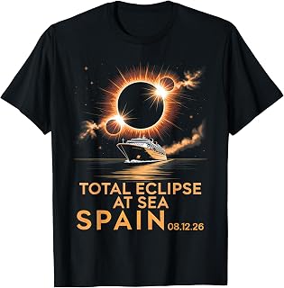 Total Solar Eclipse Spain Sea 12 August 2026 Men Women Kids T-Shirt