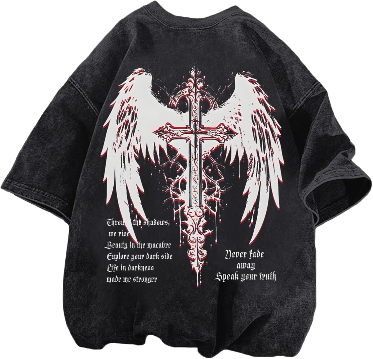 Vintage Goth Punk Shirts for Men Grunge Streetwear Oversized Tshirts Gothic Cross Y2k Graphic Tees Acid Wash T Shirt