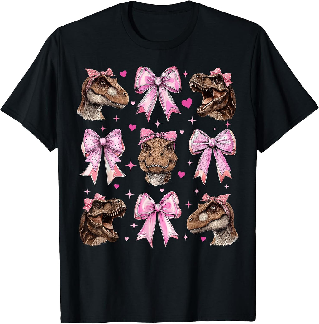 Womens Pink Coquette Bow T-Rex Dinosaur Gifts