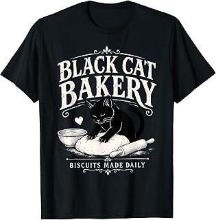 Black Cat Bakery Biscuits Made Daily Cat Lover Art T-Shirt