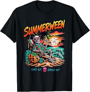 Summerween Suns Out Ghouls Out Skeleton Relaxing Beach T-Shirt