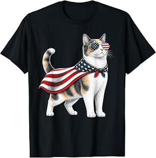 Calico Cat 4th of July US American Flag Patriotic T-Shirt