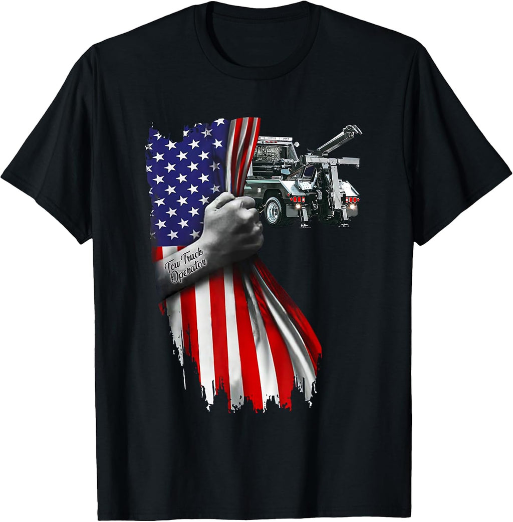 Tow Truck operator work American Flag