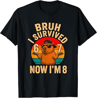 Bruh I Survived 6 7 Now Im 8 Funny Capybara 8th Birthday Boy T-Shirt