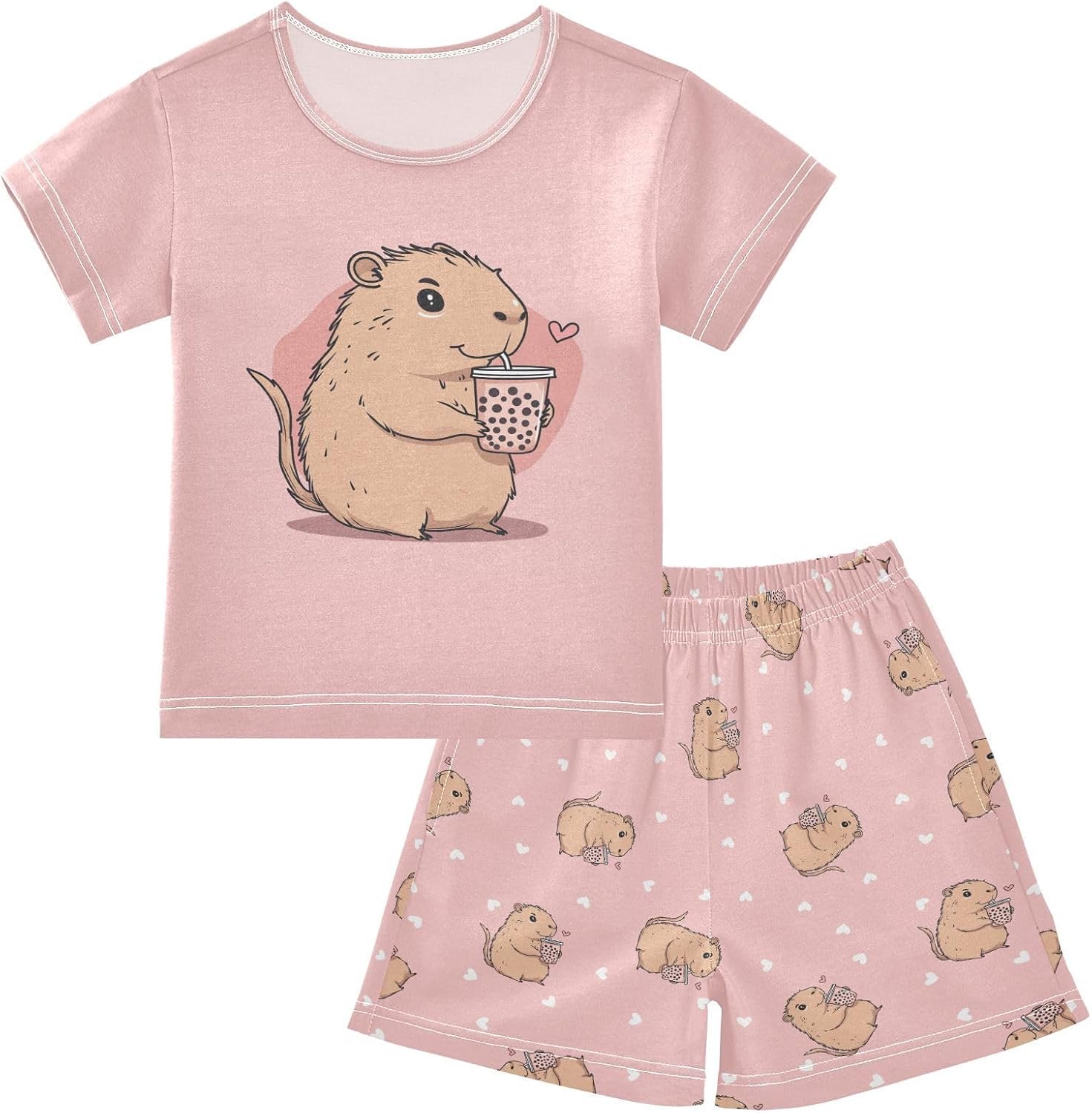 Capybara Strawberry Pajamas Sets Cute Summer Shorts Set for Nightwears