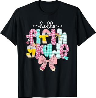 Preppy Hello 5th Grade Back to School Teacher Student Kids T-Shirt