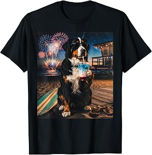 Patriotic Bernese Mountain Dog Beach Fireworks Summer Art T-Shirt