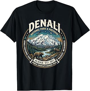 Denali National Park Alaska Mountain Wildlife Vintage Badge T-Shirt