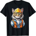 Cute Construction Worker Cat With A Hard Hat Graphic T-Shirt for Men Women Kids
