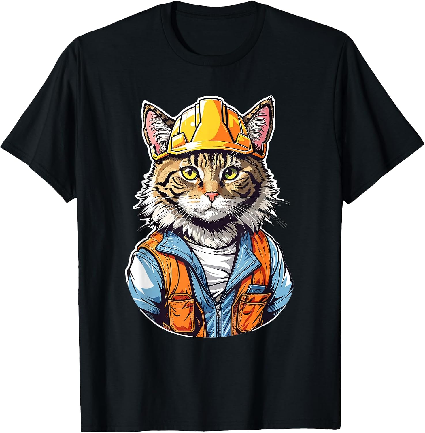 Cute Construction Worker Cat With A Hard Hat Graphic T-Shirt for Men Women Kids