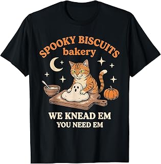 Spooky Biscuits Bakery Striped Cats Kneading Dough Humor Art T-Shirt