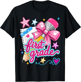 First Grade Coquette Bow Pencil First Day of School Girls T-Shirt