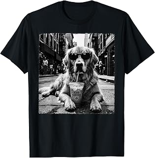 Golden Retriever Drinking Iced Milk Coffee Dog Lover Art T-Shirt