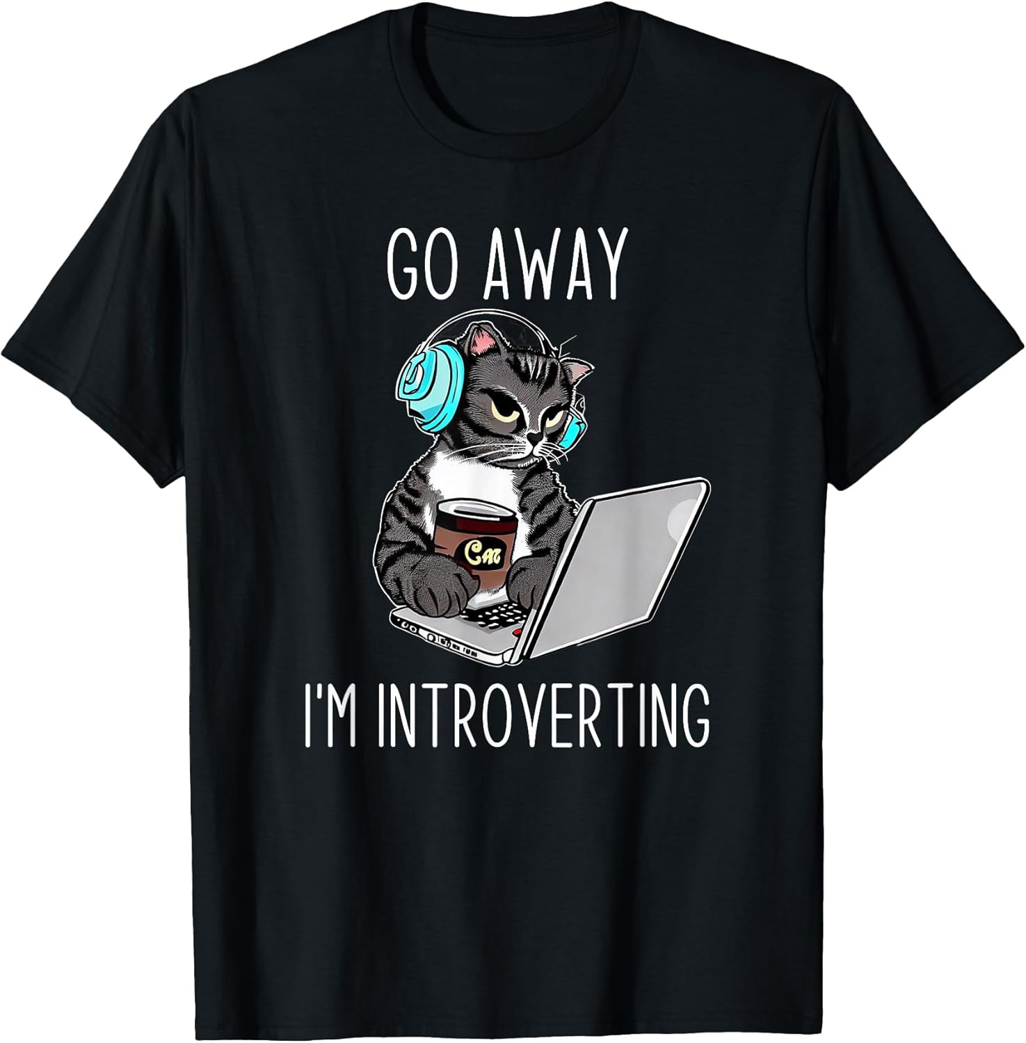 Introvert Gift Cat Owner Laptop & Coffee Shirt