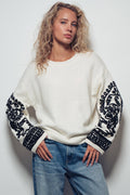 Embroidered Sleeve  Knit Sweater