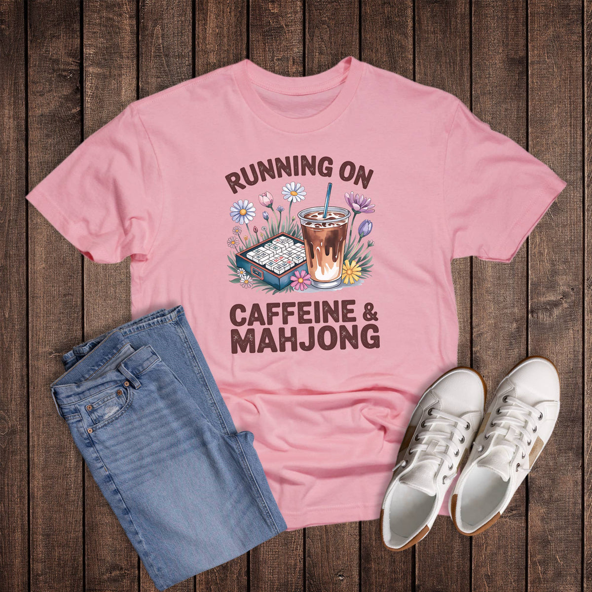 Running On Caffeine and Mahjong Graphic Tee