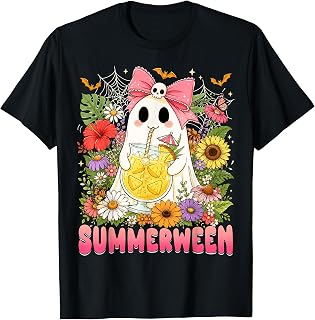 Summerween Funny Ghost Halloween Summer Floral Women Girls T-Shirt