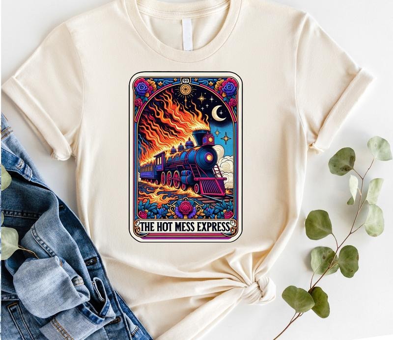 #813 -  Hot Mess Express Train Tarot Card Design -   Print Unisex Crew neck Tee T-shirt