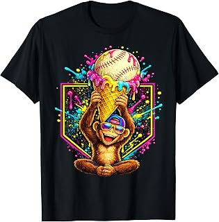 Monkey Funny Animals Baseball Ice Cream Drip Cool T-Shirt
