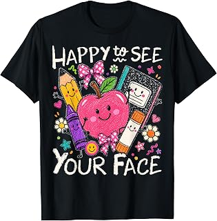 Happy to See Your Face Crayon Back to School Teachers Kids T-Shirt
