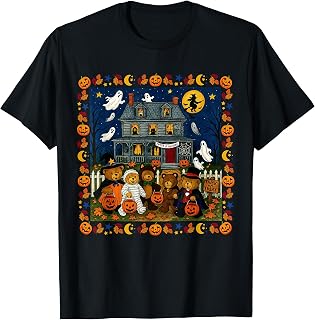 Cute Funny Mummy Ghosts Trick-or-Treat Bears Haunted House T-Shirt