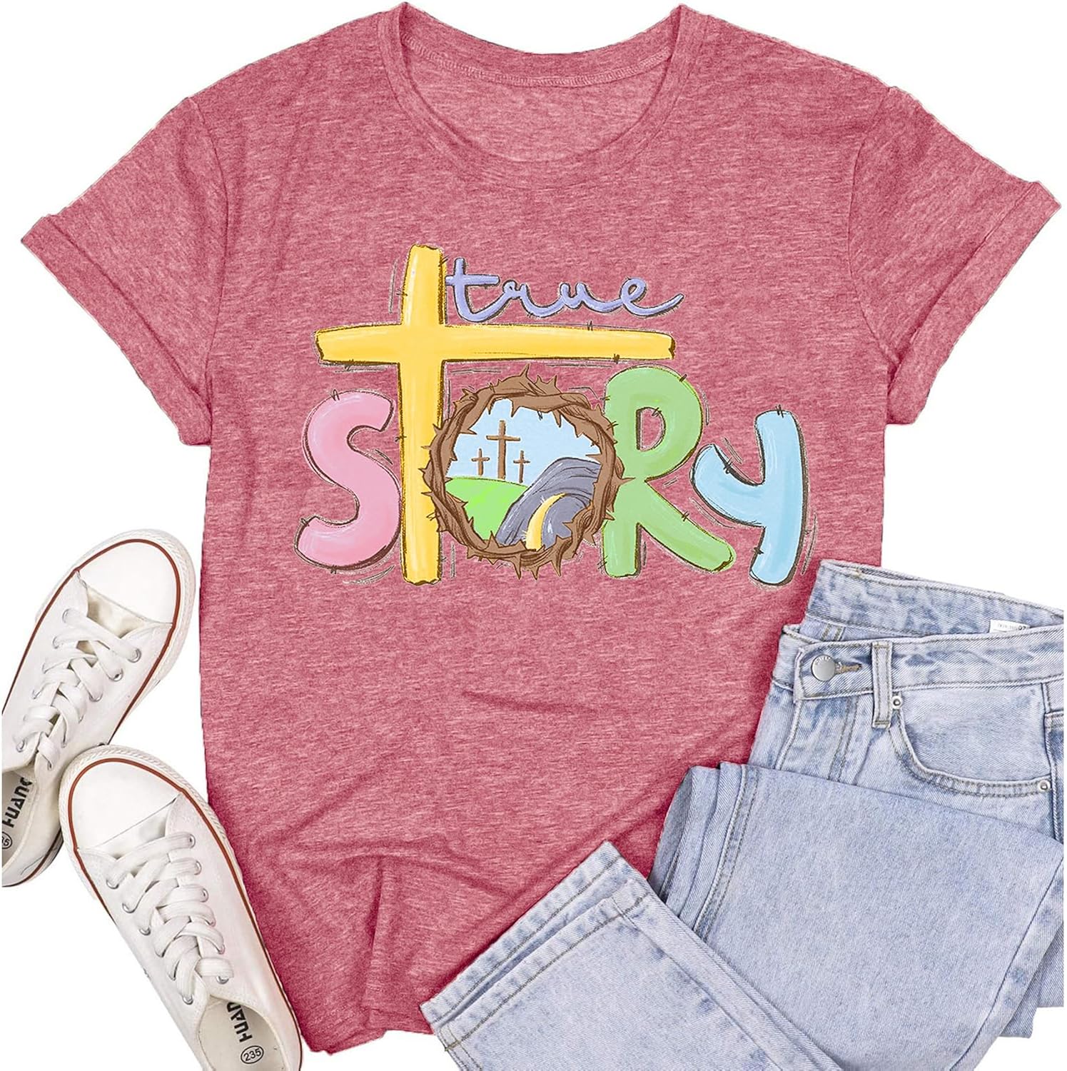 Easter Shirts for Women Christian Easter Tshirts True Story Religious Cross Tee Tops