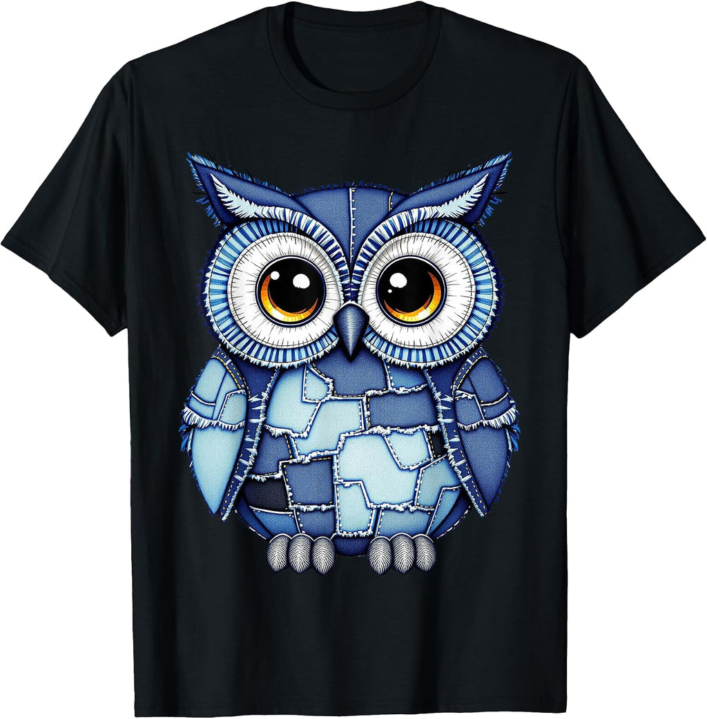 Women's Cute Owl Denim Patchwork Art Apparel