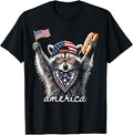 Vintage Funny America Raccoon Hot Dog Patriotic USA Flag T-Shirt