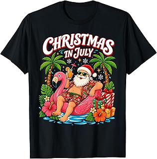 Funny Christmas in July Santa Flamingo Summer Xmas Boys Kids T-Shirt